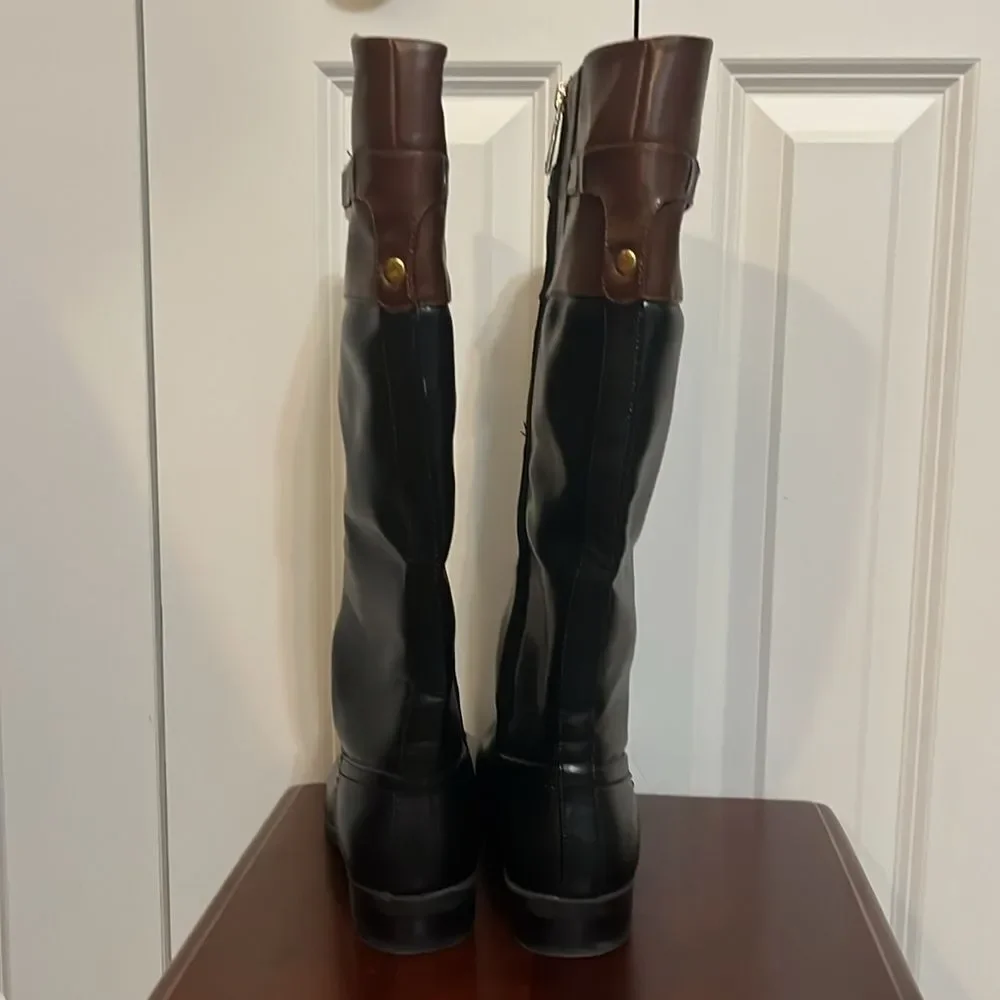 Tommy Hilfiger Black Brown Zip Up Knee Length Riding Boots Classic Women’s 8
